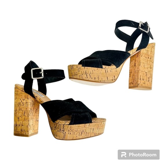 Steve Madden Sandals Women’s sz. 8.5M Chunky Block Cork Boho Retro Ankle Straps - Picture 1 of 10